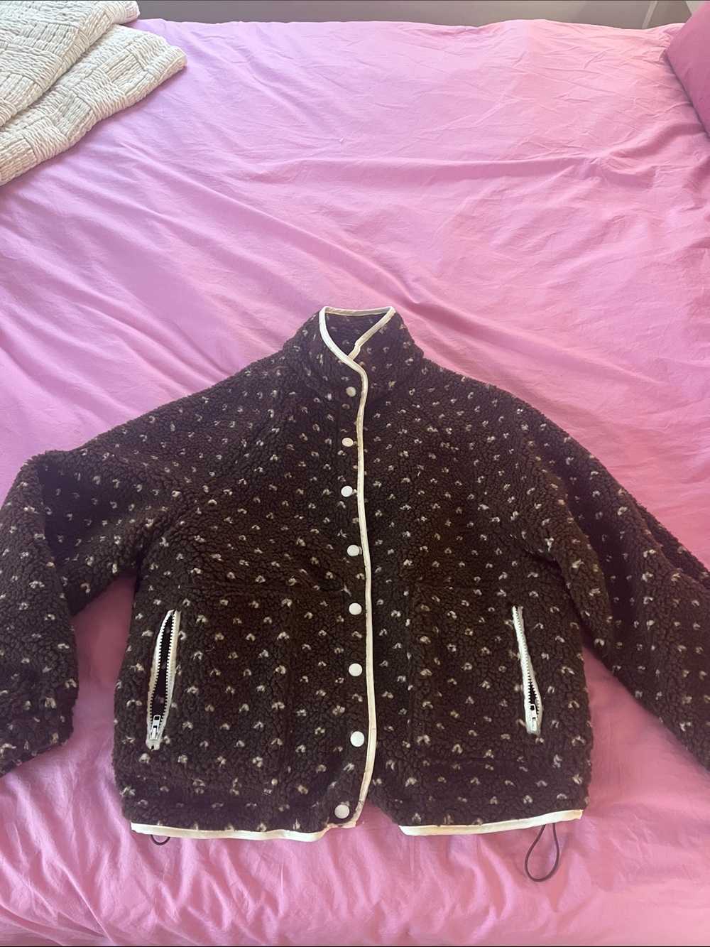 Cozy Brown Sherpa Button Jacket with Cream Trim